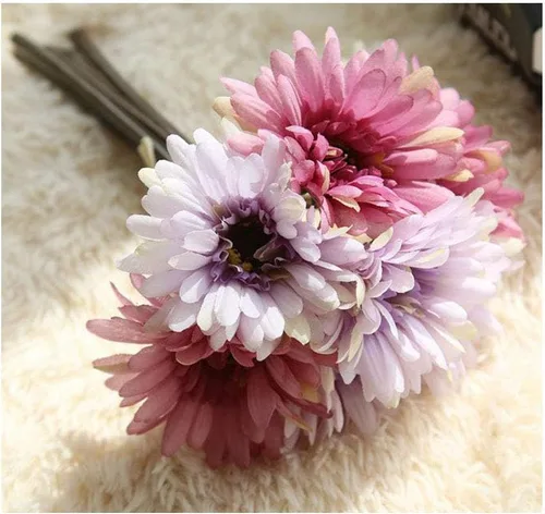Vista 5 de Flor de gerbera artificial, margaritas artificiales, para novia, dama de honor, 7 tallos de seda, margaritas de seda, ramo de boda, sala de estar