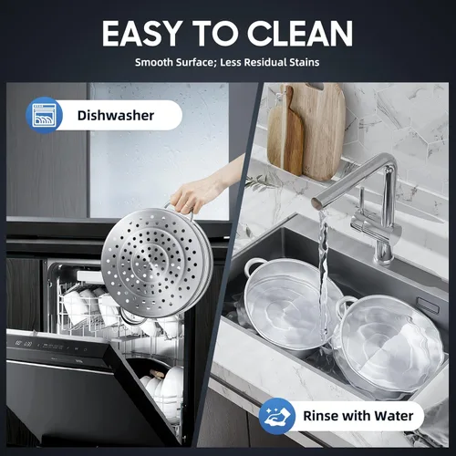 Vista 6 de Vaporizador de acero inoxidable de 5 niveles, vaporizador apilable de 11.0 in con tapa visible transparente, ollas de cocina de gran capacidad