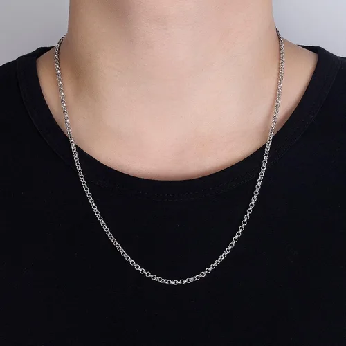 Vista 2 de Dankadi Italy Fashion - Collar de plata de ley 925 maciza de 0.118in, 18 a 28 pulgadas, cadena de eslabones de anclaje marinero redonda, eslabones