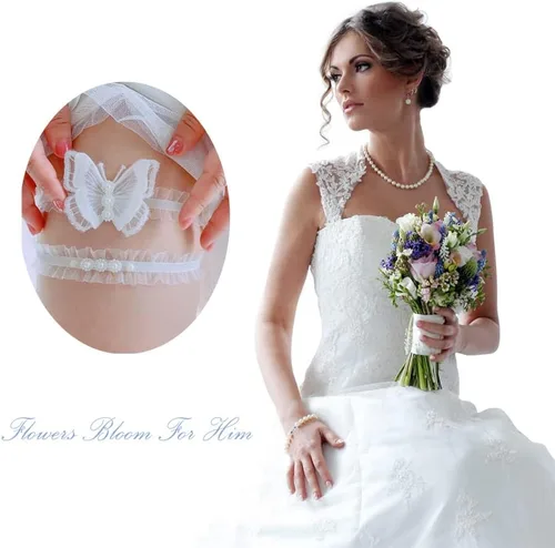 Vista 3 de Kathsofy Liguero de boda para novia de encaje con flores florales, talla única