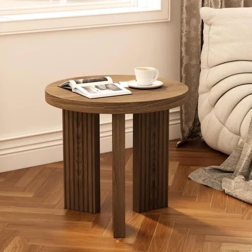 Vista 17 de Mesa de centro redonda de madera, mesa de centro de 35 pulgadas con mesa gruesa y lisa, mesa central de círculo bajo con patas estables