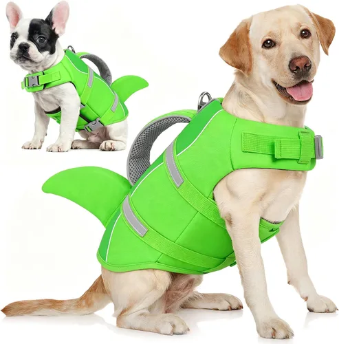 Vista 26 de AOFITEE Chaleco salvavidas para perros, chaleco salvavidas para perros pequeños, chaleco de seguridad reflectante con flotabilidad superior y asa
