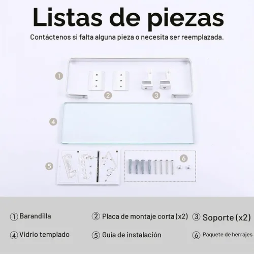 Vista 9 de Baño estante de vidrio Kes con riel de aluminio y extra grueso vidrio templado, estantería de ducha rectangular estilo contemporáneo soporte