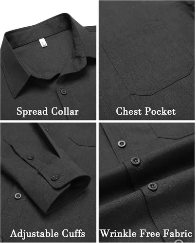 Vista 3 de COOFANDY Camisas de vestir de manga larga para hombre, ajustadas, sin arrugas, formales, con botones, con bolsillo
