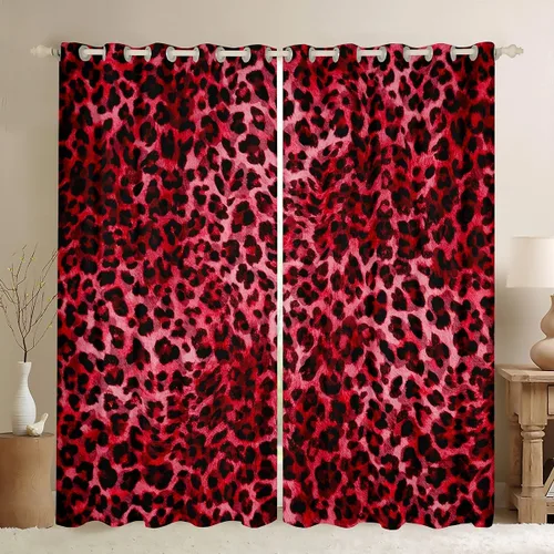 Vista 12 de Feelyou Purple Leopard Print Blackout Curtains Black Wild Safari Darkening Drapes for Bedroom Living Room Decor Cheetah Fur Wildlife Thermal