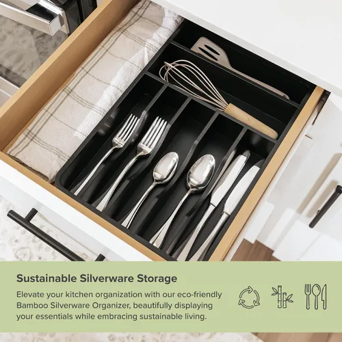 Vista 5 de Organizador de cubiertos KitchenEdge - Organizador para cubertería, cubiertos, y utensilios para cajones de cocina, ancho fijo de 10.5”, 7