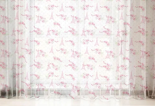 Vista 55 de Ambesonne Cortinas de tul Eiffel con bolsillo para barra, globos retro de corazón de café, remolinos de hito francés, cortina transparente