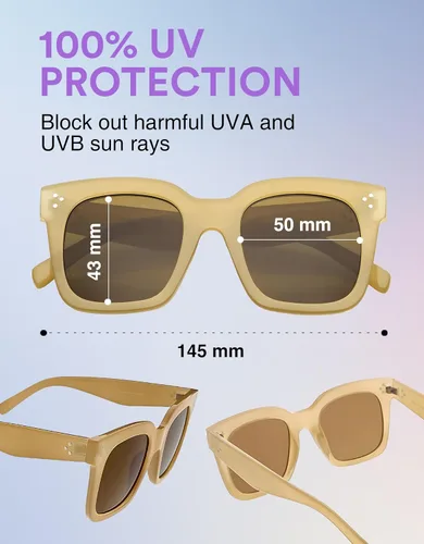 Vista 43 de zeroUV - Gafas de sol cuadradas retro de moda de gran tamaño para mujer estilo vintage 1.969 pulgadas