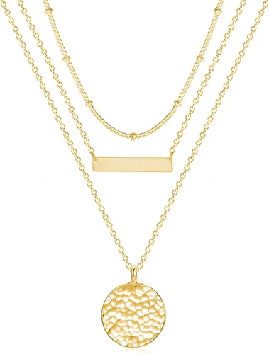 Vista 13 de Fettero - Collar con dije de oro, gargantilla en capas con moneda abierta, círculo de karma completo, luna creciente nueva, 14K oro chapado