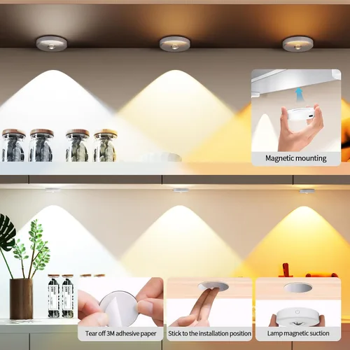 Vista 6 de Luces de disco recargables con control remoto, 12 luces LED de cambio de color inalámbricas para debajo del gabinete, luces LED RGB para TV