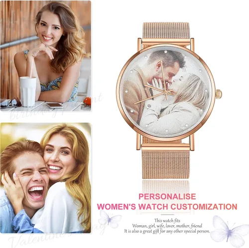 Vista 5 de JewelOra Reloj de fotos personalizado para mujeres y hombres, reloj personalizado con imagen grabada, relojes de pulsera de acero inoxidable