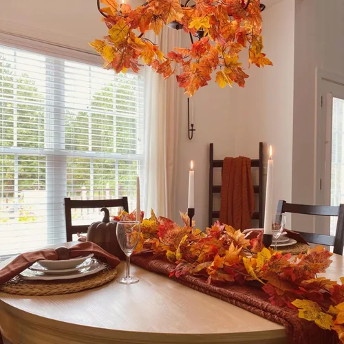 Vista 9 de CQURE Paquete de 18 guirnaldas artificiales de hojas de otoño (106.2 pies en total), guirnalda de otoño hojas de arce para decoración de arco