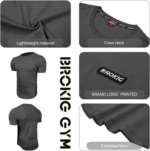 Vista 5 de BROKIG Camiseta de entrenamiento de gimnasio TDry Bold para hombre, ajuste casual, culturismo, camisas de manga corta para hombre