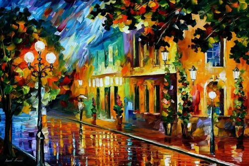 Vista 13 de ART.COM Arte enmarcado para pared, diseño de flores nocturnas de Leonid Afremov, decoración escénica, 18 x 12 pulgadas, marco negro con paspartú