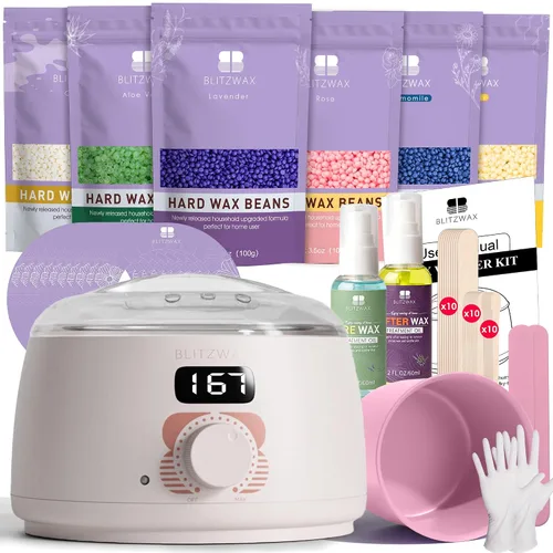 Vista 15 de BLITZWAX Kit de depilación brasileña y bikini para mujer, calentador de cera dura para cara, piernas y cuerpo, kit de depilación en casa, apto