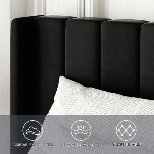 Vista 4 de Gruwans Base de cama de tamaño individual con cabecera tapizada con respaldo de ala, plataforma de fácil montaje, soporte de listones de madera,