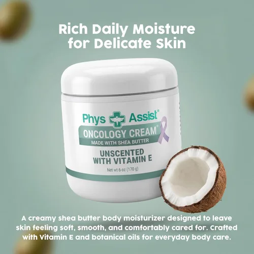 Vista 2 de PhysAssist Crema oncológica con manteca de karité – Crema hidratante sin perfume para pieles secas, sensibles y estresadas – Apoyo