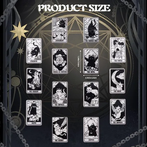 Vista 2 de Llavero con diseño de gato brujo, tarjeta de tarot para hacer joyas, 22 piezas Colgantes de acrílico gótico del zodiaco para Halloween