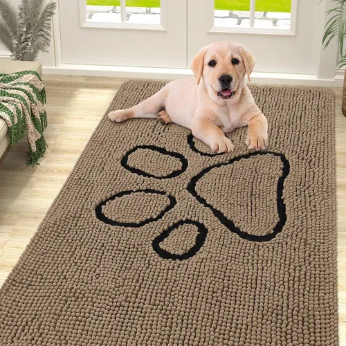 Vista 187 de Smiry Tapete para puerta de perro para patas fangosas, absorbente y Gris y negro