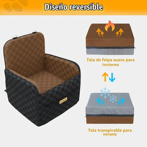 Vista 6 de PETICON Asiento de coche impermeable para perros pequeños y medianos Marrón