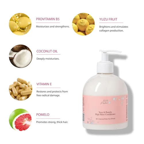 Vista 3 de 100% PURE Yuzu & Pomelo - Acondicionador brillante, revitalizante e hidratante, estimulante de nutrientes del aceite de semilla de lino Kelp