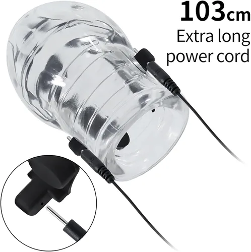 Vista 4 de Jaula de castidad de choque eléctrico, entrenador de pene de descarga eléctrica para hombres, jaula para pene recargable con vibración remota
