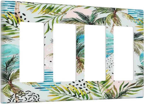 Vista 49 de Cubierta de interruptor de luz de una pandilla de hojas de palma tropicales de estilo bohemio abstracto, árbol de coco, verano, sin dispositivo