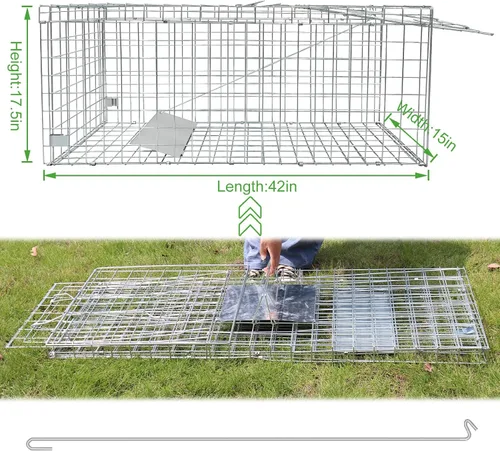 Vista 2 de Trampa Grande para Animales Vivos para Zorro, 42.5" X 15 X 17 Trampa Extra Grande para Animales, Jaula de Trampas para Animales Vivos para Mapaches