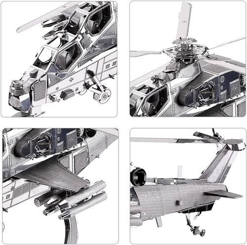 Vista 4 de Piececool Rompecabezas de metal 3D modelo militar, 10 modelos de helicópteros de avión para construir para adolescentes, hombres, aficiones