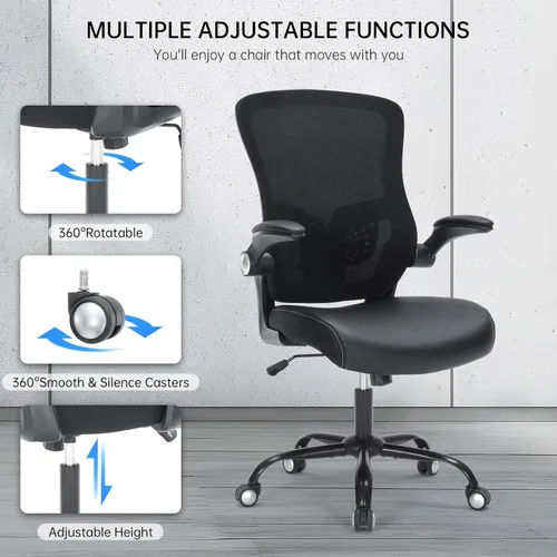 Vista 8 de Silla de oficina, silla de escritorio ergonómica con soporte lumbar ajustable, silla giratoria de malla transpirable para computadora