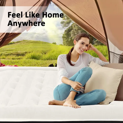 Vista 9 de Colchón de aire Queen con bomba incorporada, cama inflable elevada de 16 pulgadas para hogar e invitados, colchón inflable autoinflable con parte
