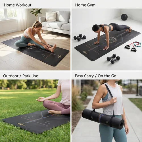 Vista 5 de Aloha Bliss - Tapete de yoga – Goma natural antideslizante, ecológica y resistente al sudor, alfombrilla de entrenamiento gruesa, 72 x 27 pulgadas