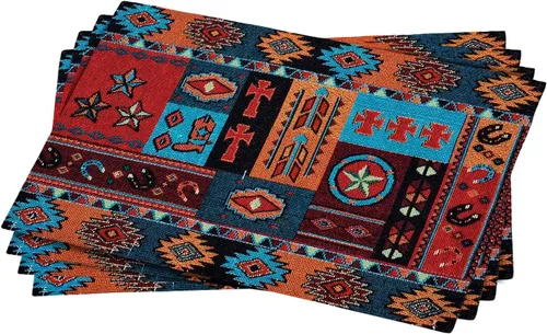 Vista 12 de Kinara Juego de manteles individuales Black Bear - Diseño nativo americano del suroeste - Patrón hermoso y único - Tejido fino cuatro manteles