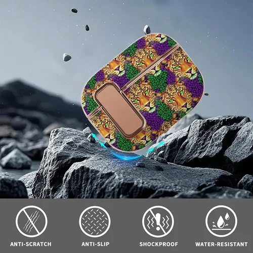 Vista 6 de Funda para auriculares compatible con Airpods Pro 2, estampado de leopardo de guepardo, plástico, con bloqueo, protección a prueba de golpes