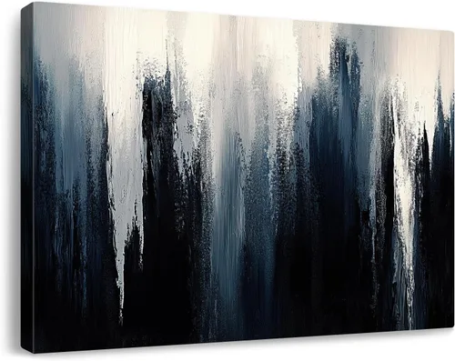 Vista 24 de Lienzo abstracto grande para pared, pinturas artísticas modernas de acuarela, fantasía negra y azul, graffiti colorido sobre fondo blanco
