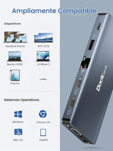 Vista 7 de Estación de acoplamiento USB C, dockteck 12 en 1 adaptador de concentrador 12 en 1 gris espacial