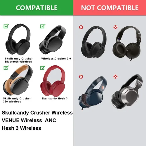 Vista 2 de Almohadillas De Espuma De Memoria De Cuero De Proteína De Repuesto Para Skullcandy Crusher Hesh 3 3.0 Auriculares Inalámbricos - Marrón