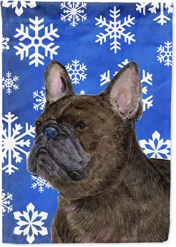 Vista 313 de Caroline's Treasures SC9374GF Bulldog English Snow flakes Holiday Garden Flag Buzón Bandera decorativa para patio exterior, patio, obras de arte