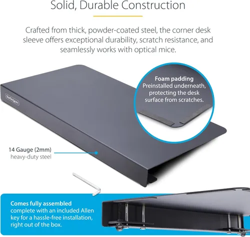 Vista 5 de StarTech Funda de esquina de escritorio de acero con abrazadera para escritorio en forma de L/esquina, para escritorios de 0.5-1.5 pulgadas