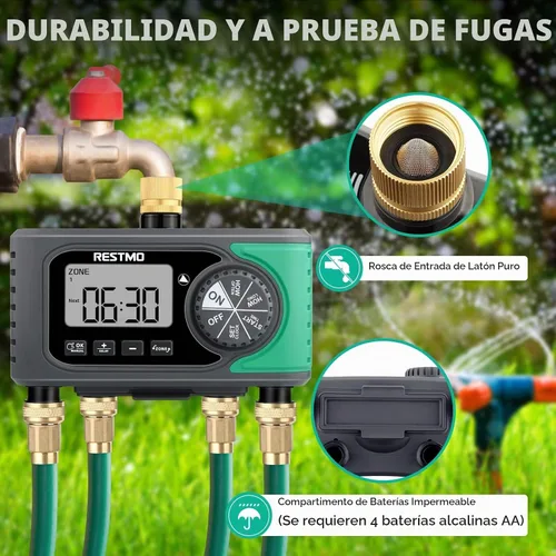 Vista 2 de RESTMO Temporizador de rociadores de 4 zonas para manguera de jardín