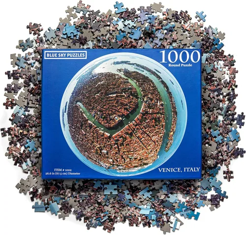 Vista 3 de Rompecabezas redondo de 1000 piezas de Venecia, Italia, arte desafiante y educativo para adultos y niños, foto panorámica única de la ciudad
