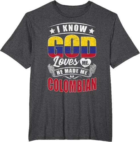 Vista 14 de Camiseta Colombia Flag God Loves Me Funny Colombians, Negro