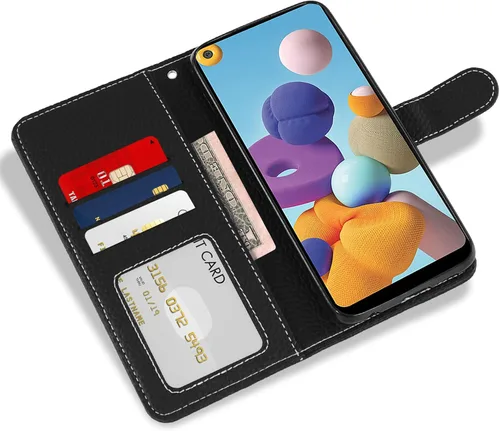 Vista 3 de Asuwish Funda de teléfono para Samsung Galaxy A21 con protector de pantalla de vidrio templado y cubierta para cartera, soporte para tarjetas