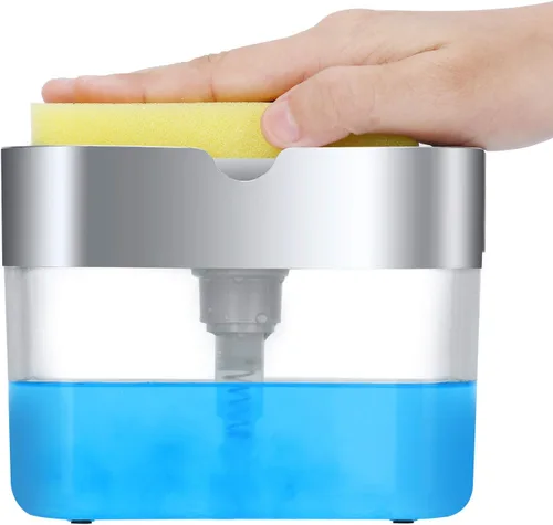 Vista 7 de Dispensador de jabón de calidad premium para cocina - Dispensador de líquido lavavajillas con soporte para esponja, bomba de fregadero y soporte