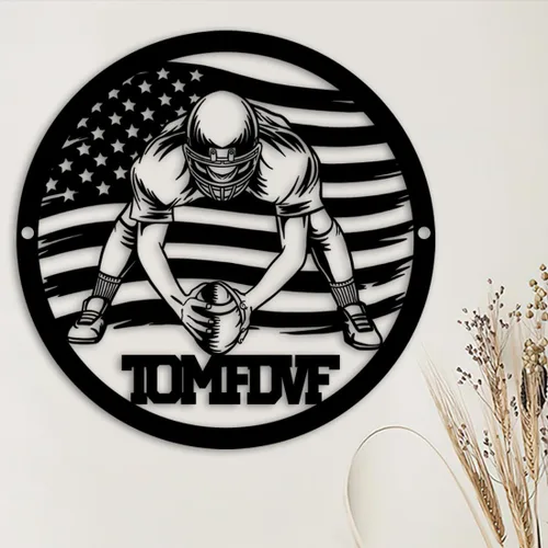 Vista 2 de Letrero de metal personalizado para jugador de fútbol con luz LED, nombre y número personalizado, arte de pared de fútbol, letrero de neón