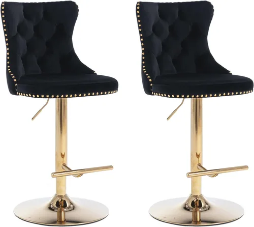 Vista 39 de Aoowow Juego de 2 taburetes de bar giratorios ajustables con parte trasera de terciopelo copetudo, sillas de bar modernas tapizadas con cabeza