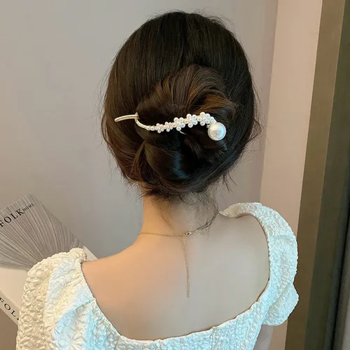 Vista 4 de 4 pinzas para el cabello, decoración de perlas, clip de plátano, estilo francés, pasador de pelo antideslizante, mandíbula para el cabello