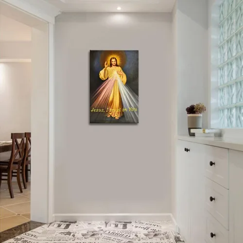 Vista 6 de Roya Art -Cuadro de la Divina Misericordia, póster de Cristo Jesús, arte de pared religioso Jesús confío en ti, obra de arte inspiradora en lienzo