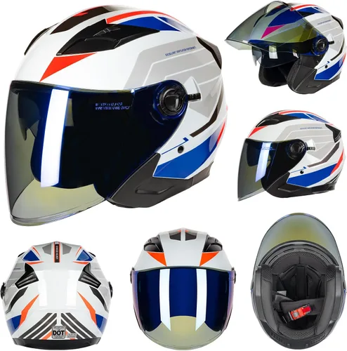 Vista 3 de Casco de motocicleta de cara abierta 3/4 para adultos, hombres y mujeres, aprobado por DOT, casco de carreras de bicicleta de calle, casco