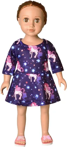 Vista 4 de Qpancy Vestidos a juego para muñecas y niñas, trajes de unicornio de manga larga, ropa de algodón